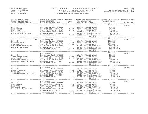 STATE OF NEW YORK 2 0 1 1 FINALASSESSMENTROLL PAGE 1 ...