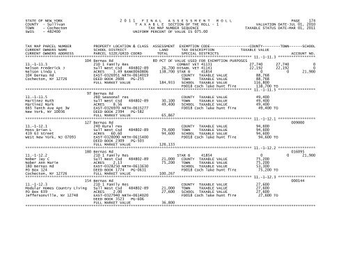 STATE OF NEW YORK 2 0 1 1 FINALASSESSMENTROLL PAGE 1 ...