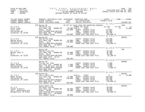 STATE OF NEW YORK 2 0 1 1 FINALASSESSMENTROLL PAGE 1 ...