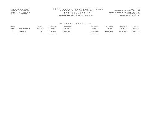 STATE OF NEW YORK 2 0 1 1 FINALASSESSMENTROLL PAGE 1 ...