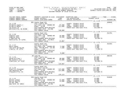 STATE OF NEW YORK 2 0 1 1 FINALASSESSMENTROLL PAGE 1 ...