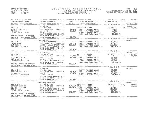 STATE OF NEW YORK 2 0 1 1 FINALASSESSMENTROLL PAGE 1 ...