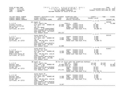 STATE OF NEW YORK 2 0 1 1 FINALASSESSMENTROLL PAGE 1 ...