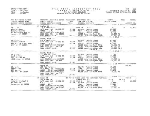 STATE OF NEW YORK 2 0 1 1 FINALASSESSMENTROLL PAGE 1 ...