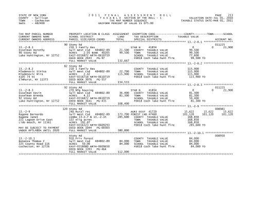 STATE OF NEW YORK 2 0 1 1 FINALASSESSMENTROLL PAGE 1 ...