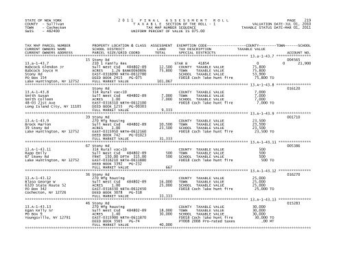 STATE OF NEW YORK 2 0 1 1 FINALASSESSMENTROLL PAGE 1 ...