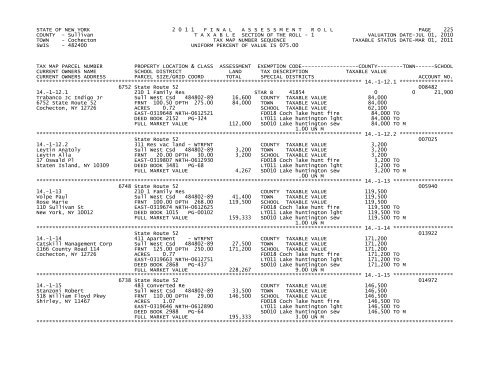 STATE OF NEW YORK 2 0 1 1 FINALASSESSMENTROLL PAGE 1 ...