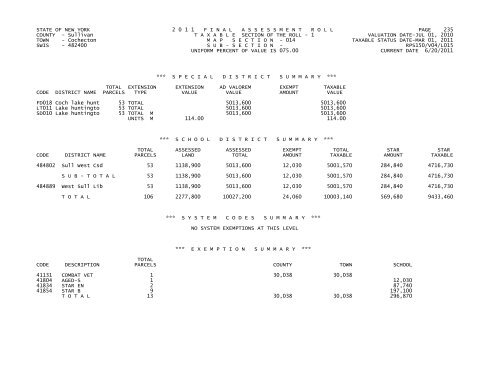 STATE OF NEW YORK 2 0 1 1 FINALASSESSMENTROLL PAGE 1 ...