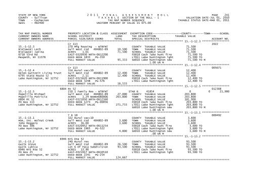 STATE OF NEW YORK 2 0 1 1 FINALASSESSMENTROLL PAGE 1 ...