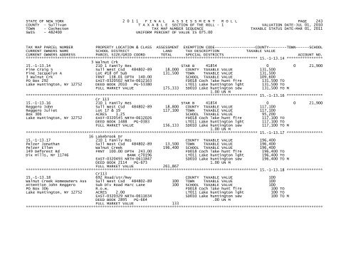 STATE OF NEW YORK 2 0 1 1 FINALASSESSMENTROLL PAGE 1 ...