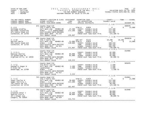 STATE OF NEW YORK 2 0 1 1 FINALASSESSMENTROLL PAGE 1 ...