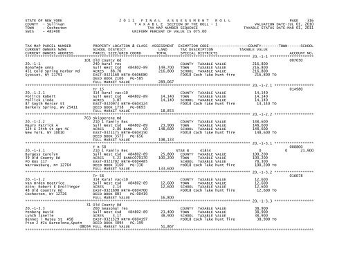 STATE OF NEW YORK 2 0 1 1 FINALASSESSMENTROLL PAGE 1 ...