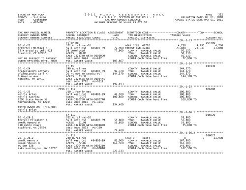 STATE OF NEW YORK 2 0 1 1 FINALASSESSMENTROLL PAGE 1 ...