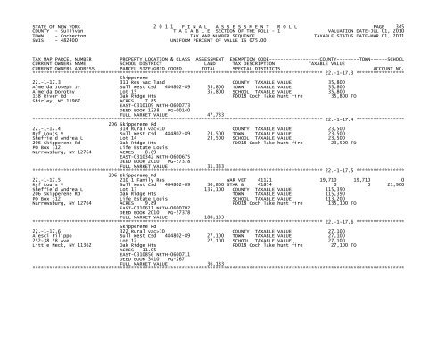 STATE OF NEW YORK 2 0 1 1 FINALASSESSMENTROLL PAGE 1 ...