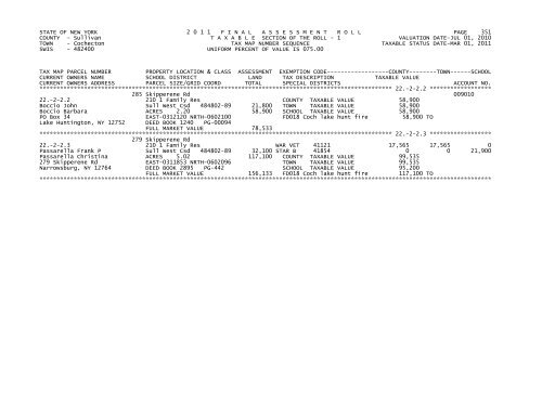 STATE OF NEW YORK 2 0 1 1 FINALASSESSMENTROLL PAGE 1 ...