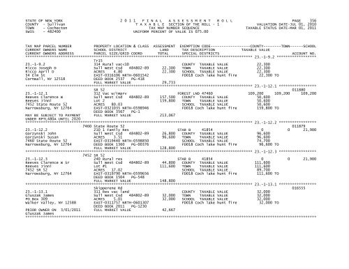 STATE OF NEW YORK 2 0 1 1 FINALASSESSMENTROLL PAGE 1 ...