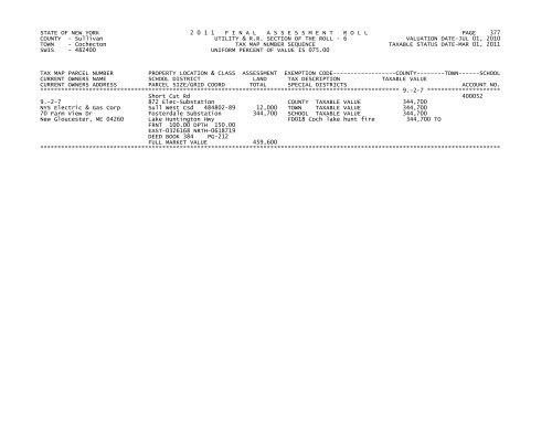 STATE OF NEW YORK 2 0 1 1 FINALASSESSMENTROLL PAGE 1 ...