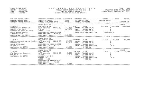 STATE OF NEW YORK 2 0 1 1 FINALASSESSMENTROLL PAGE 1 ...