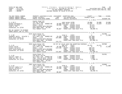 STATE OF NEW YORK 2 0 1 1 FINALASSESSMENTROLL PAGE 1 ...