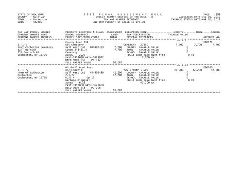 STATE OF NEW YORK 2 0 1 1 FINALASSESSMENTROLL PAGE 1 ...