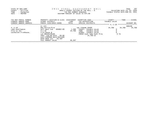 STATE OF NEW YORK 2 0 1 1 FINALASSESSMENTROLL PAGE 1 ...