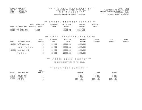 STATE OF NEW YORK 2 0 1 1 FINALASSESSMENTROLL PAGE 1 ...