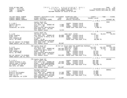 STATE OF NEW YORK 2 0 1 1 FINALASSESSMENTROLL PAGE 1 ...