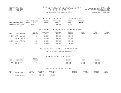 STATE OF NEW YORK 2 0 1 1 FINALASSESSMENTROLL PAGE 1 ...