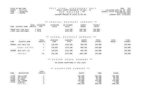 STATE OF NEW YORK 2 0 1 1 FINALASSESSMENTROLL PAGE 1 ...