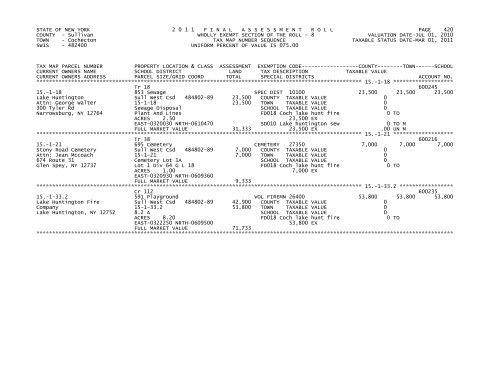 STATE OF NEW YORK 2 0 1 1 FINALASSESSMENTROLL PAGE 1 ...