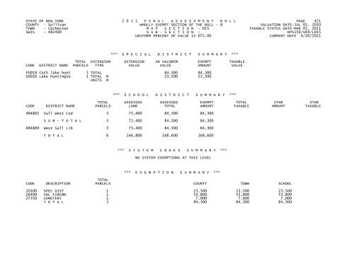 STATE OF NEW YORK 2 0 1 1 FINALASSESSMENTROLL PAGE 1 ...