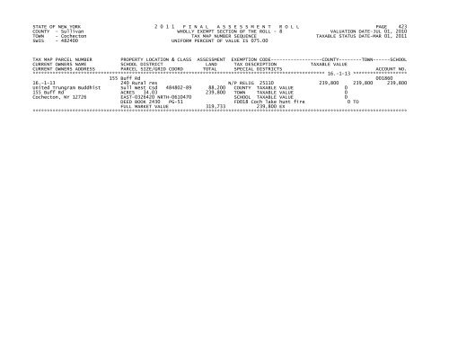 STATE OF NEW YORK 2 0 1 1 FINALASSESSMENTROLL PAGE 1 ...