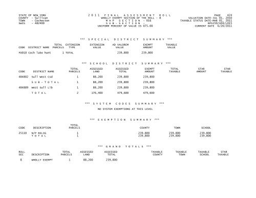 STATE OF NEW YORK 2 0 1 1 FINALASSESSMENTROLL PAGE 1 ...