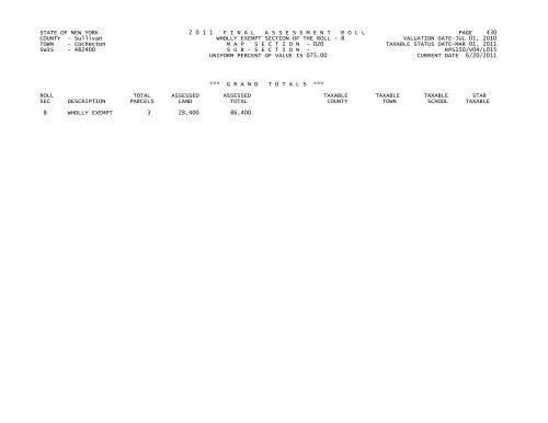 STATE OF NEW YORK 2 0 1 1 FINALASSESSMENTROLL PAGE 1 ...