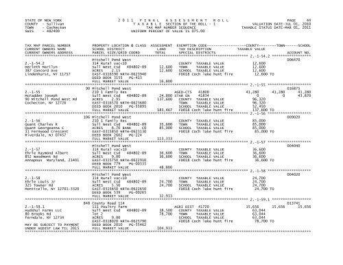 STATE OF NEW YORK 2 0 1 1 FINALASSESSMENTROLL PAGE 1 ...