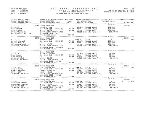 STATE OF NEW YORK 2 0 1 1 FINALASSESSMENTROLL PAGE 1 ...