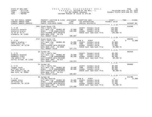 STATE OF NEW YORK 2 0 1 1 FINALASSESSMENTROLL PAGE 1 ...