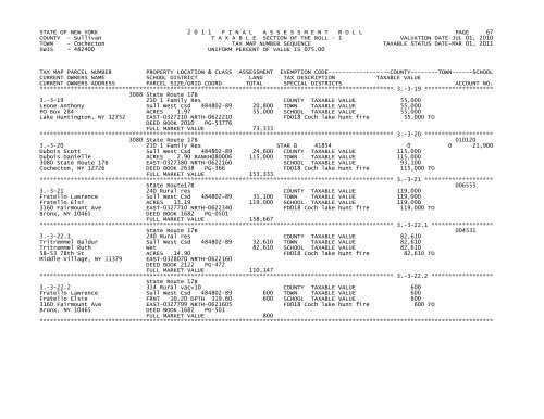 STATE OF NEW YORK 2 0 1 1 FINALASSESSMENTROLL PAGE 1 ...