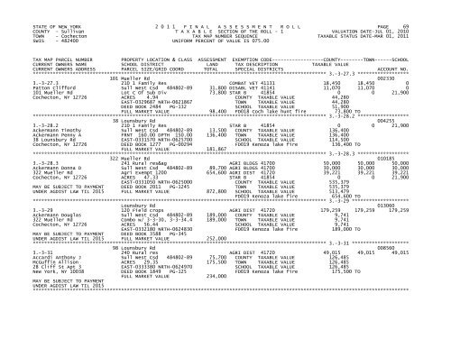 STATE OF NEW YORK 2 0 1 1 FINALASSESSMENTROLL PAGE 1 ...