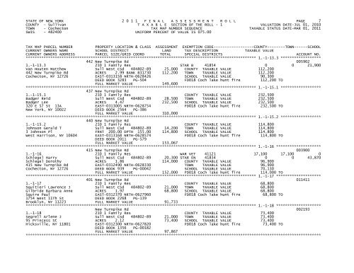 STATE OF NEW YORK 2 0 1 1 FINALASSESSMENTROLL PAGE 1 ...