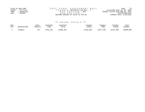 STATE OF NEW YORK 2 0 1 1 FINALASSESSMENTROLL PAGE 1 ...