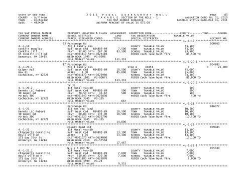 STATE OF NEW YORK 2 0 1 1 FINALASSESSMENTROLL PAGE 1 ...