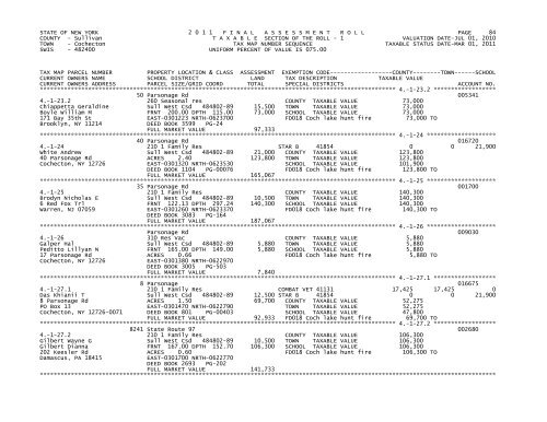 STATE OF NEW YORK 2 0 1 1 FINALASSESSMENTROLL PAGE 1 ...