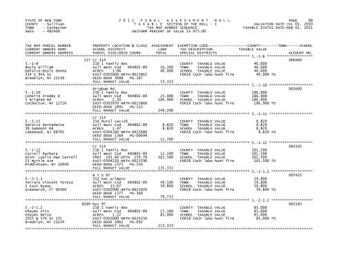 STATE OF NEW YORK 2 0 1 1 FINALASSESSMENTROLL PAGE 1 ...