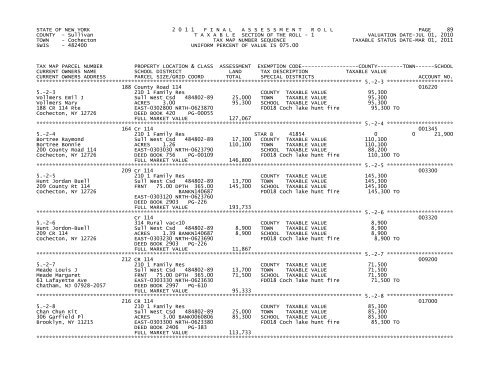 STATE OF NEW YORK 2 0 1 1 FINALASSESSMENTROLL PAGE 1 ...