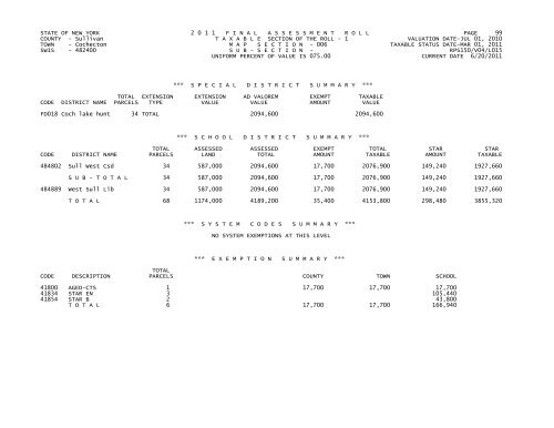 STATE OF NEW YORK 2 0 1 1 FINALASSESSMENTROLL PAGE 1 ...