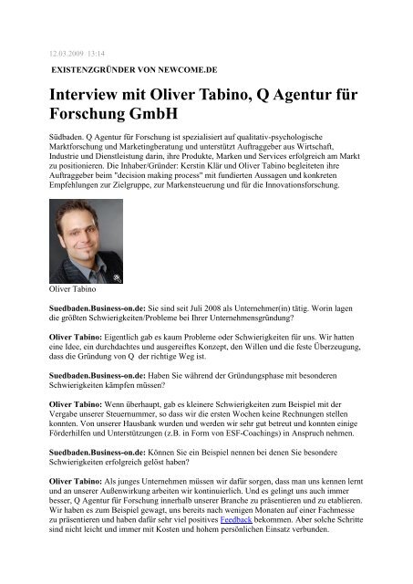 Interview mit Oliver Tabino, Q Agentur fÃ¼r Forschung GmbH