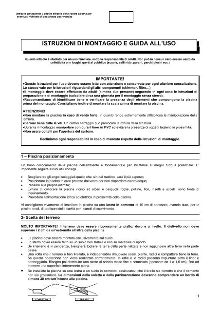 ISTRUZIONI DI MONTAGGIO E GUIDA ALL'USO