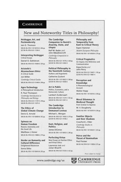 New and Noteworthy Titles in Philosophy! - Philosophical Review