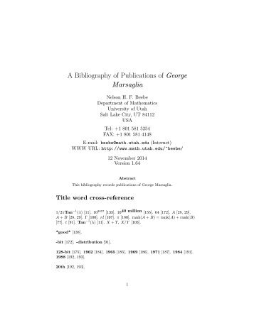 A Bibliography of Publications of George Marsaglia - FTP
